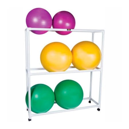 Fabrication Enterprises White PVC Mobile Floor Rack For Inflatable Exercise Balls, 62"L x 20"W x 72"H, 3 Shelves 30-1832